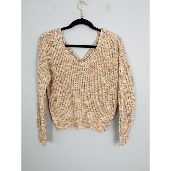 American Rag Cie Womens Size XS V-Neck Twist Back Pullover Sweater Pink Marled - Picture 2 of 7